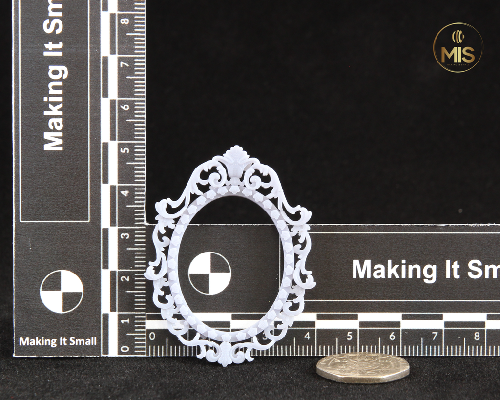 1:12th scale detailed miniature oval vintage ornamental baroque style painting/picture frame - Unpainted