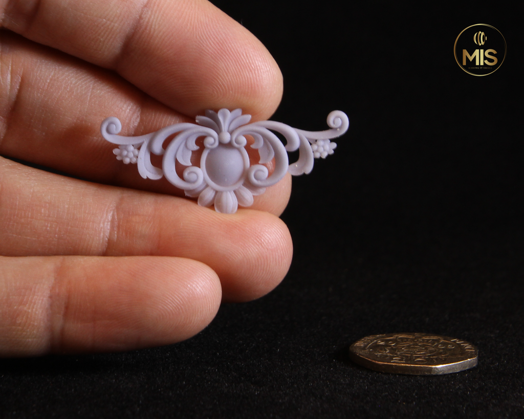 1:12th scale detailed miniature ornamental baroque style moulding - unpainted 1/12