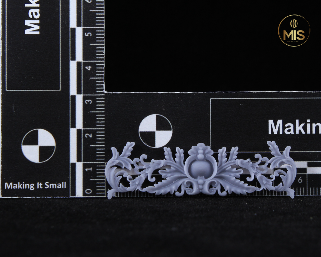 Detailed miniature ornamental baroque/ rococo style moulding for scale models - unpainted