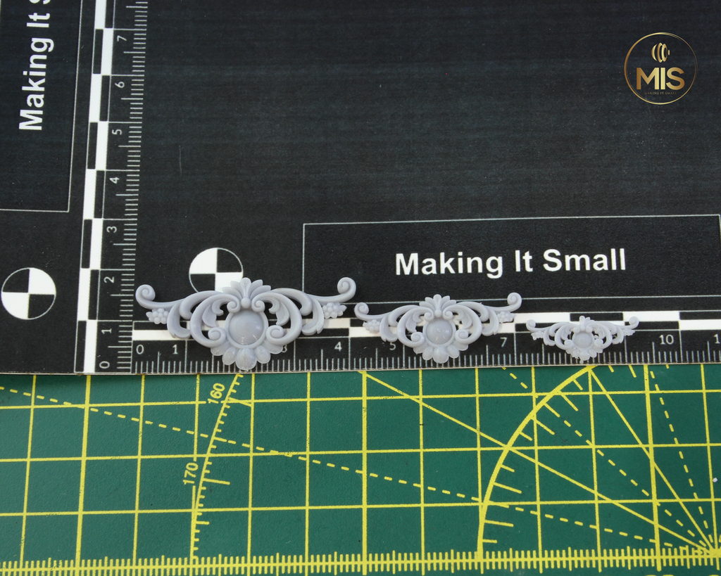 1:12th scale detailed miniature ornamental baroque style moulding - unpainted 1/12
