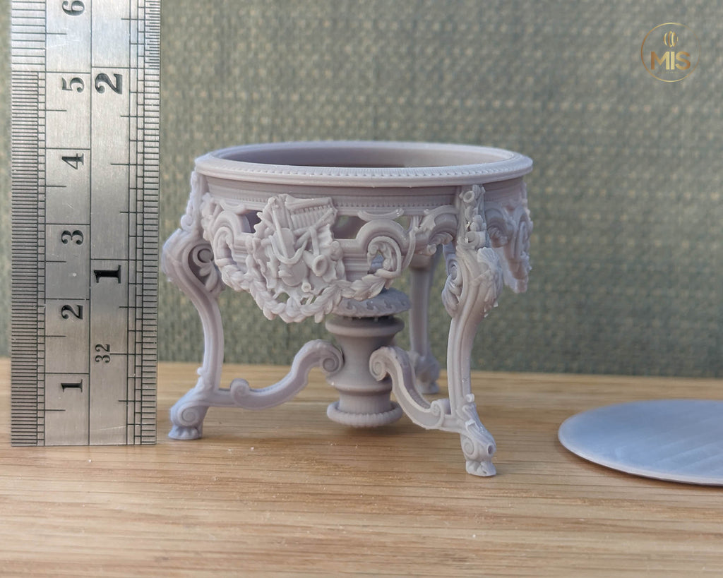 1:12 French Baroque style Round Dining Table or Entrance Table - Furniture - Unpainted