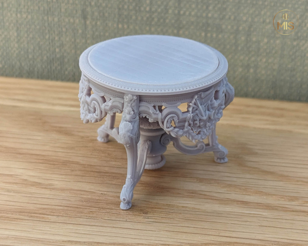 1:12 French Baroque style Round Dining Table or Entrance Table - Furniture - Unpainted