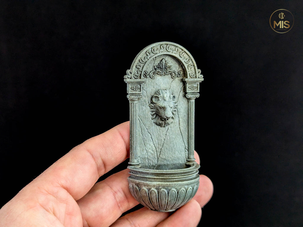 Detailed Lion Wall Fountain Classic stone- Available hand painted or ready to paint -  1:12 / 24th scale
